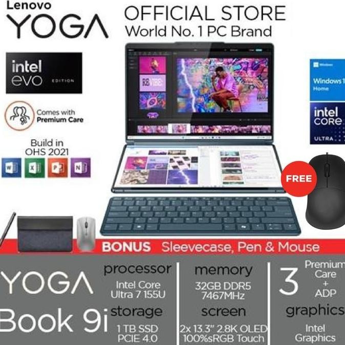 Lenovo Yoga Book 9 13IMU9 Intel Ultra 7 155U RAM 32GB SSD 1TB W11+OHS 2x13.3" 2.8K OLED 2in1 Touchsc