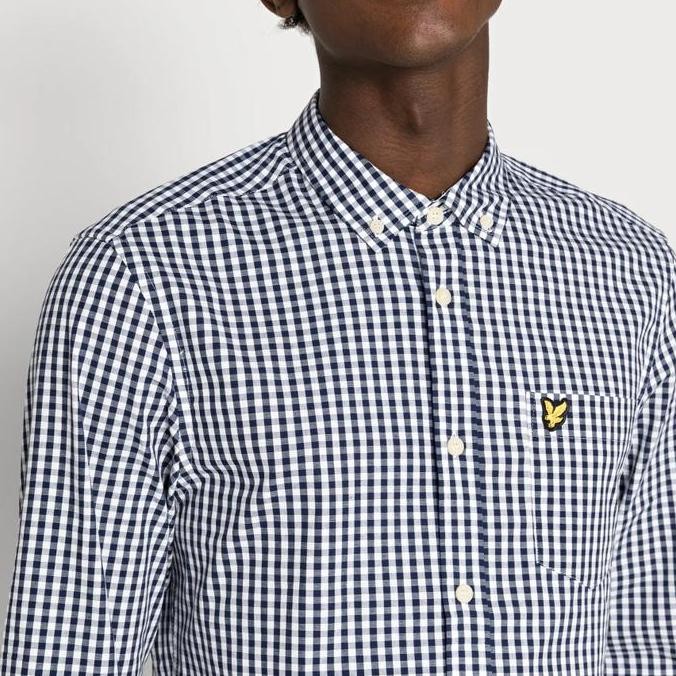 baru Lyle and Scott Long Sleeve Gingham Shirt Navy Original murah