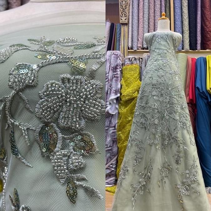 Kain tille rosalinda payet accesories original/kain brukat kebaya pesta/wedding dress bridesmaids/ga