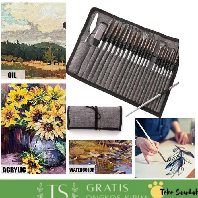

ready Set Alat Kuas Lukis Cat Air Minyak Nylon Lengkap 1 Paket Paint Brush