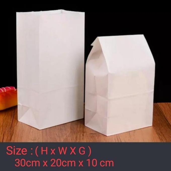 

ready stock PAPER BAG - SOS BAG #12 - WHITE KRAFT -KANTONG KERTAS ROTI -30x20x10cm