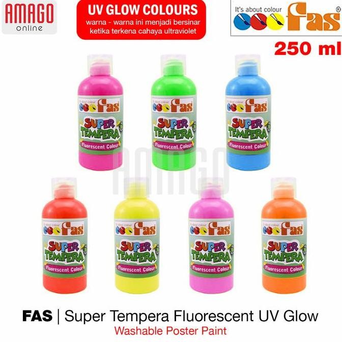

ready PILIH WARNA - FAS - SUPER TEMPERA FLUORESCENT UV GLOW PAINT - 250 ml