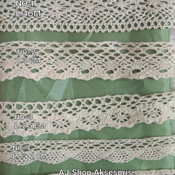 RENDA RAJUT BESAR , KECIL / RENDA KAIT KATUN KREM . PUTIH ISI PER PCS murah