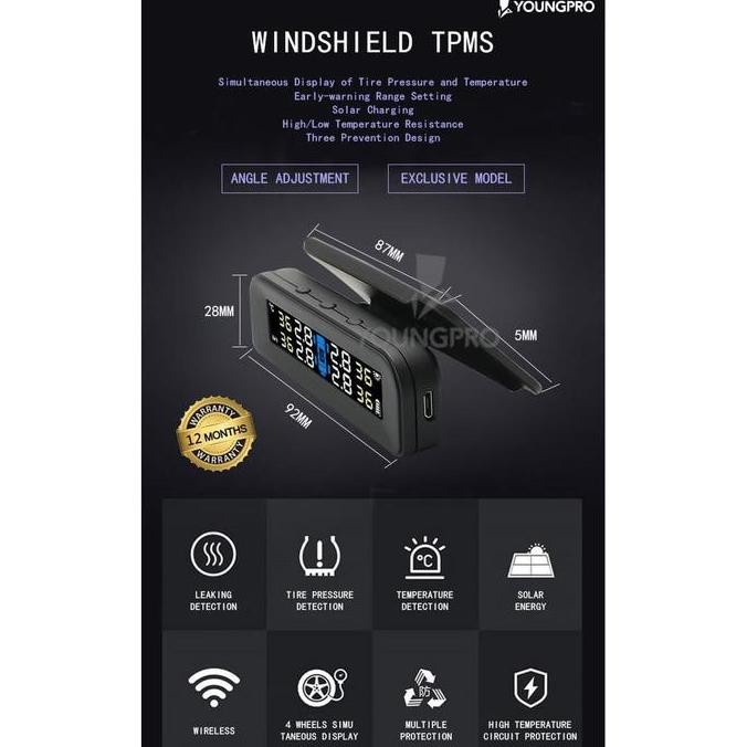 Youngpro C260 - Pengukur Tekanan Ban Real Time Sistem LCD Digital TPMS