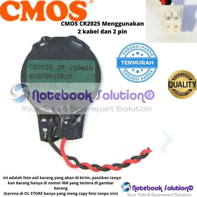 ready Baterai BIOS Laptop Notebook Netbook CMOS CR2025 kabel 2 pin 3V CR2016