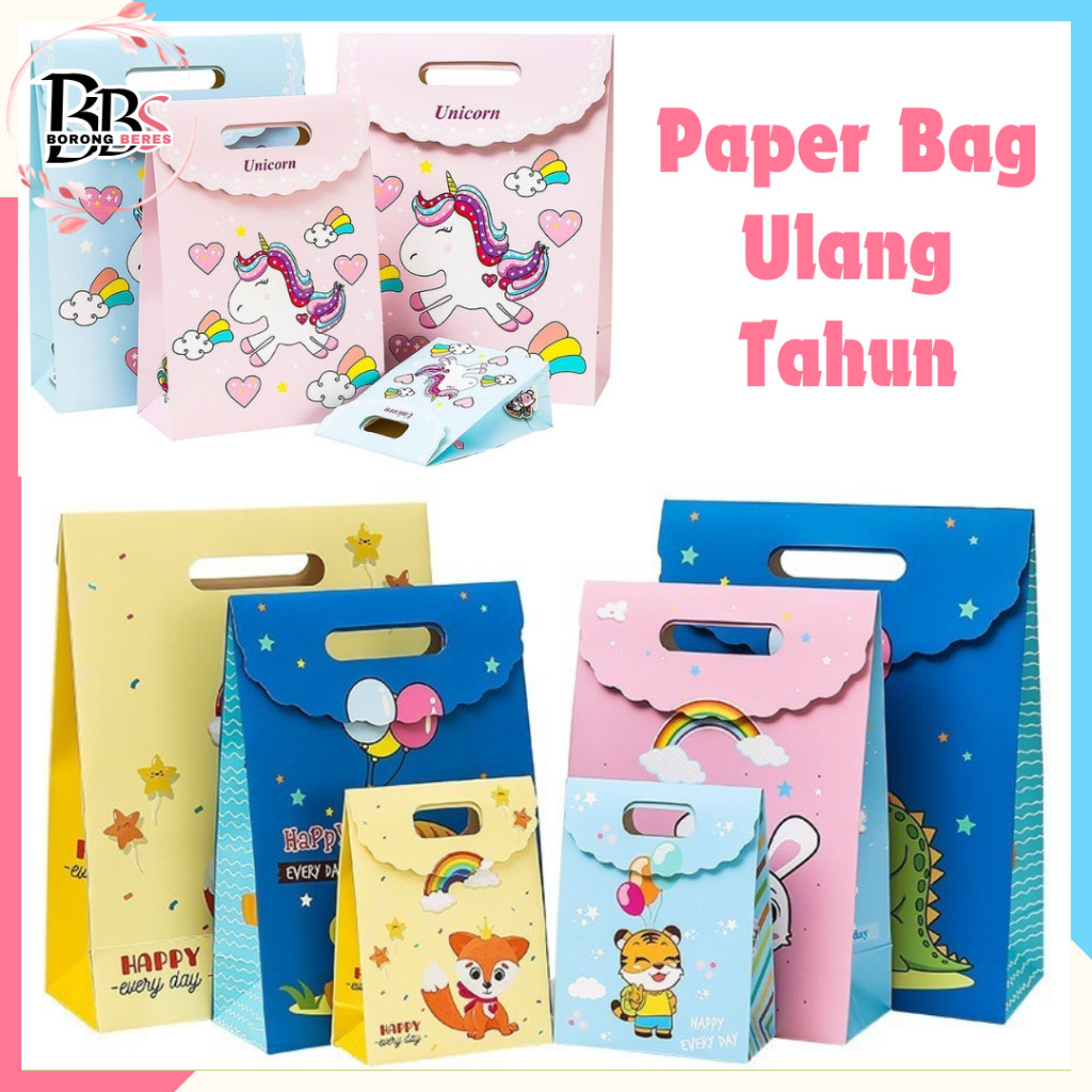 

BORES Goodie Bag Karakter Animal Tas Bingkisan Hadiah Hampers Ulang Tahun Anak Karkater Hewan Souvenir Kantong Tentengan Bingkisan Paper Bag Tas Hampers Snack Ulang Tahun
