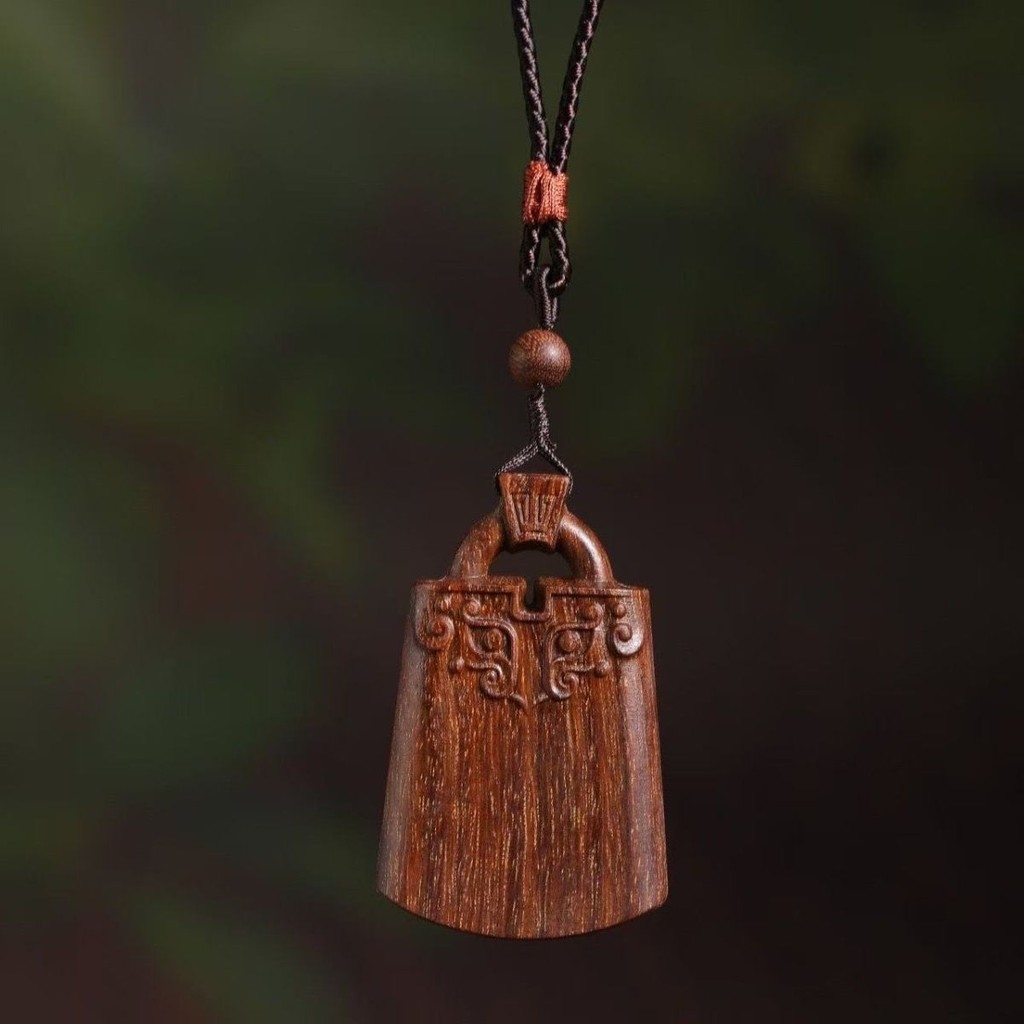 Agarwood Peace Lock Necklace Buddha Pendant Anti-Oxidation Wooden Pendant