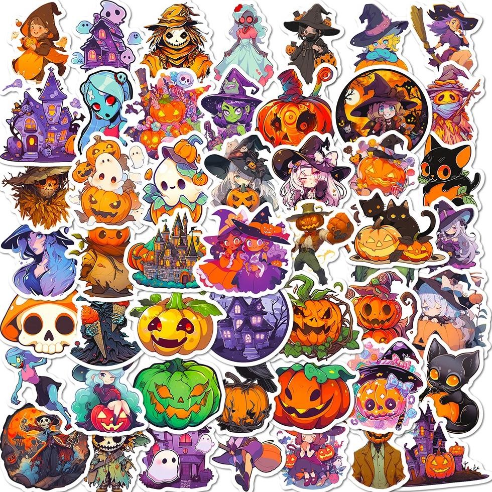 

10/30/50pcs Cool Cartoon Halloween Witch Waterproof Stickers Decoration Decals Motorcycle Laptop Phone Luggage Car Sticker Toy