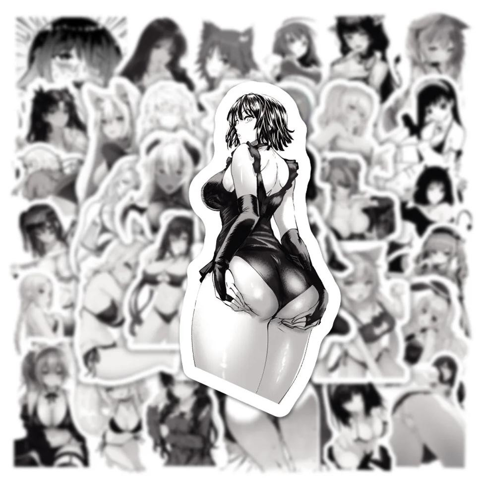 

50PCS Anime Sexy Pinup Girl Hentai Waifu Stickers for Laptop Phone Case Guitar Car Skateboard Black and White Vinyl Decal