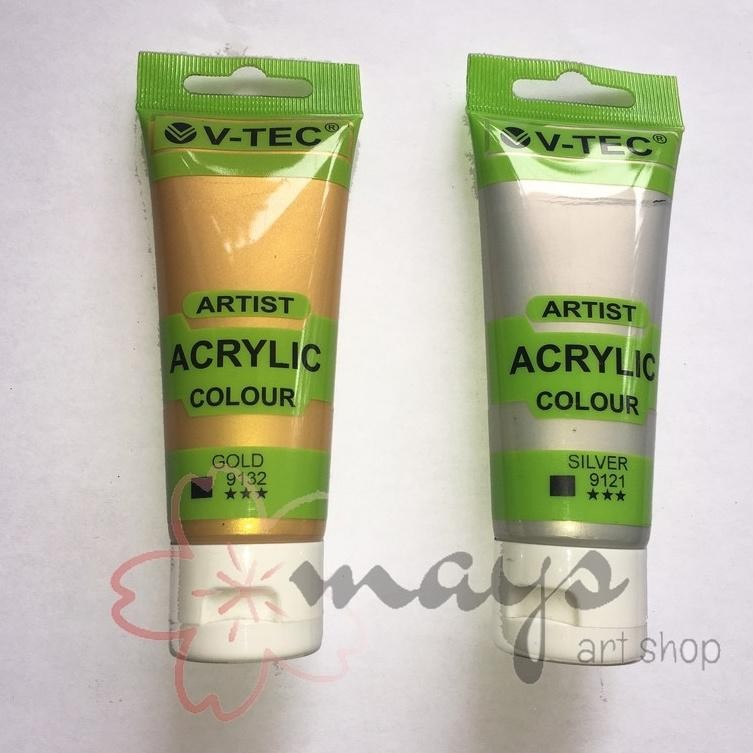 

Cat Akrilik V-Tec Acrylic Paint 75ml GOLD SILVER / Cat Lukis V-tec 75 ml Terlaris