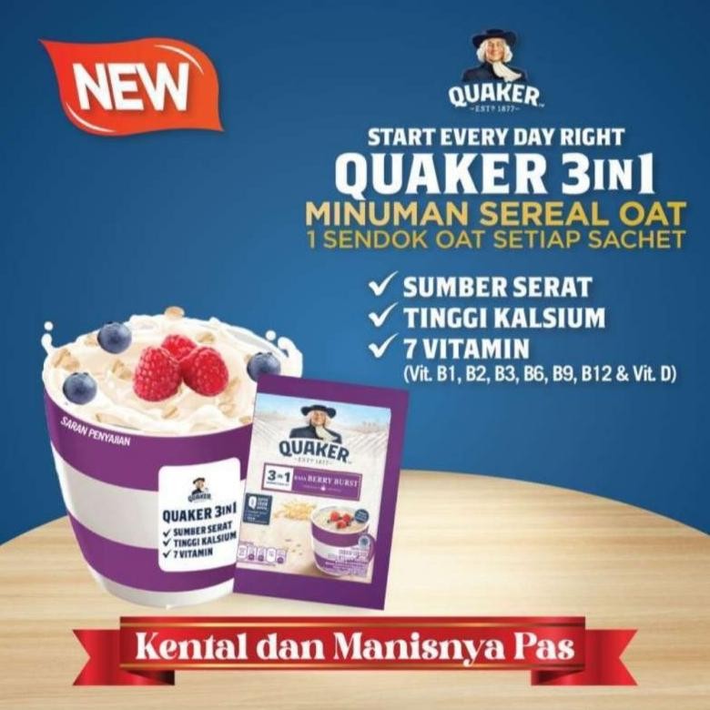 

Quaker 3in1 Rasa Berryburst 8 Sachet - Minuman Sereal Oats