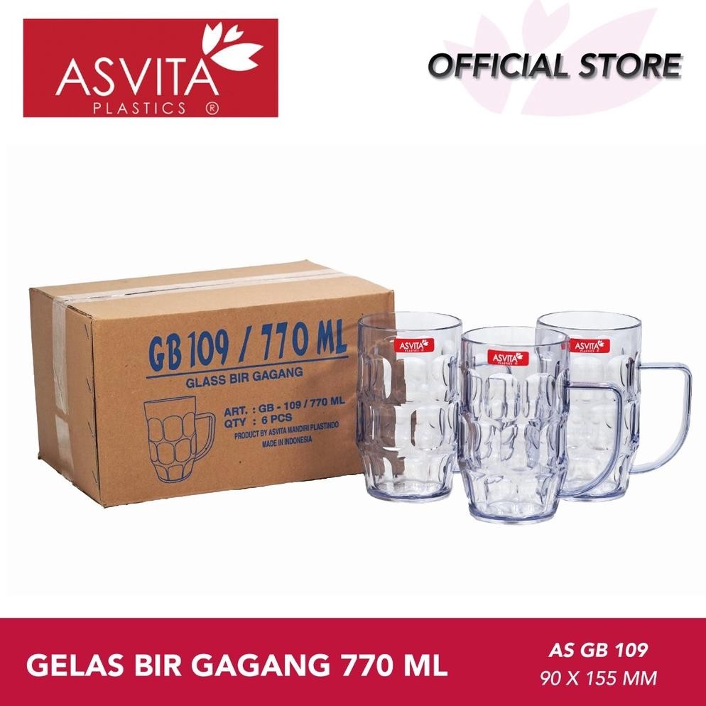 Asvita Gelas Bir Plastik Gagang 770Ml Set 6 Pcs Food Grade Untuk Minuman Dingin & Es Original