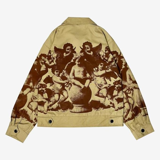 Promo Evilspirit Jacket - Eros Cream Unisex Jaket Pria Wanita Casual High Zipper Nyaman Tebal Varsit