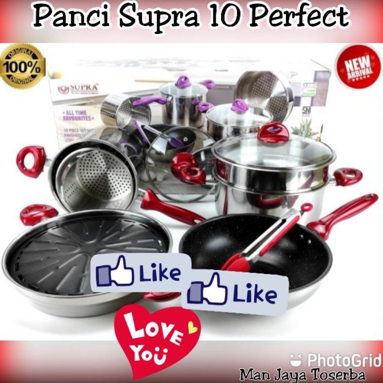 termurah set panci supra 10 pcs - stainless steel anti karat & elegan
