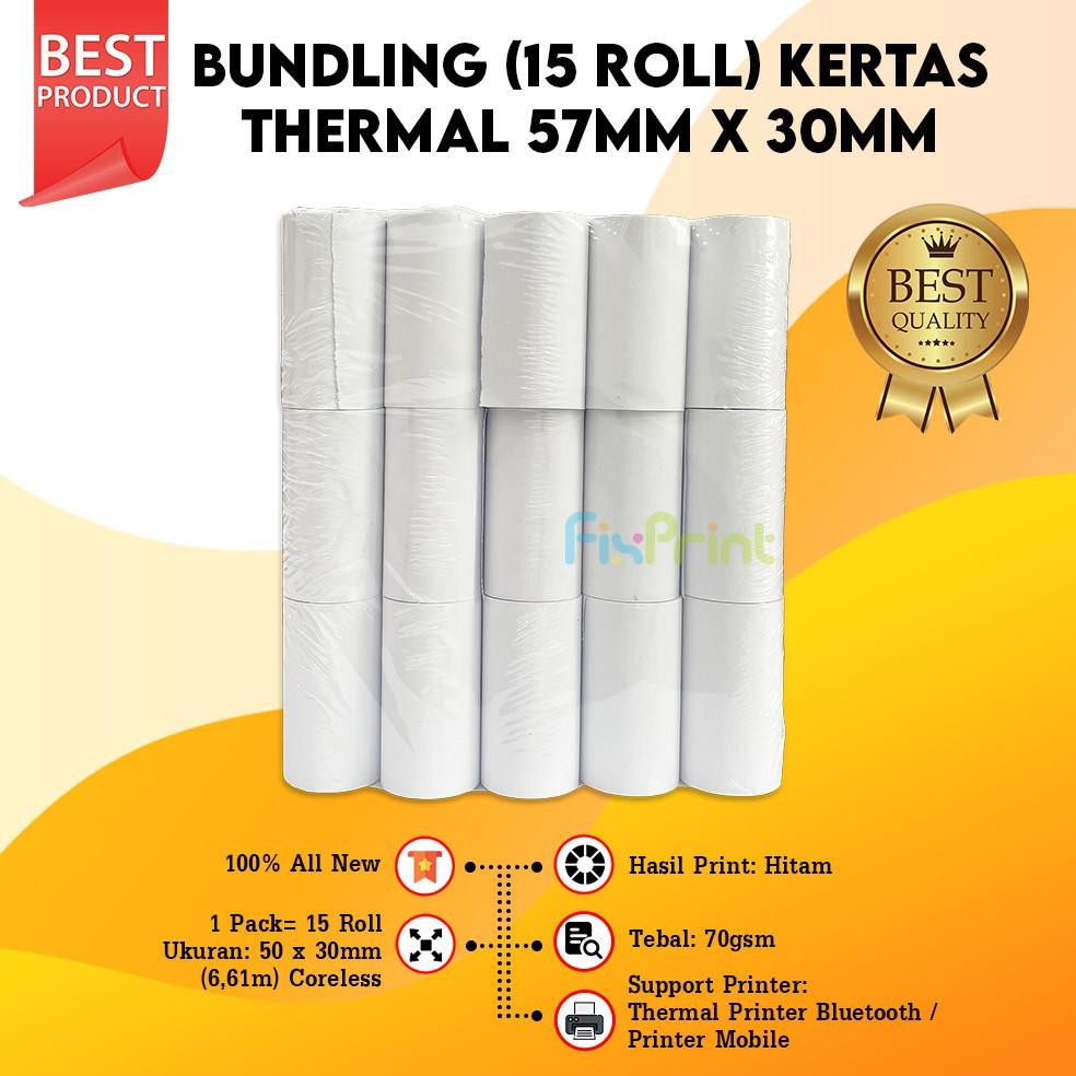 

Kertas Struk Kasir 15 Roll 57x30 57x30 58x30 58x30 EDC Thermall Core Tanpa Core New RB07