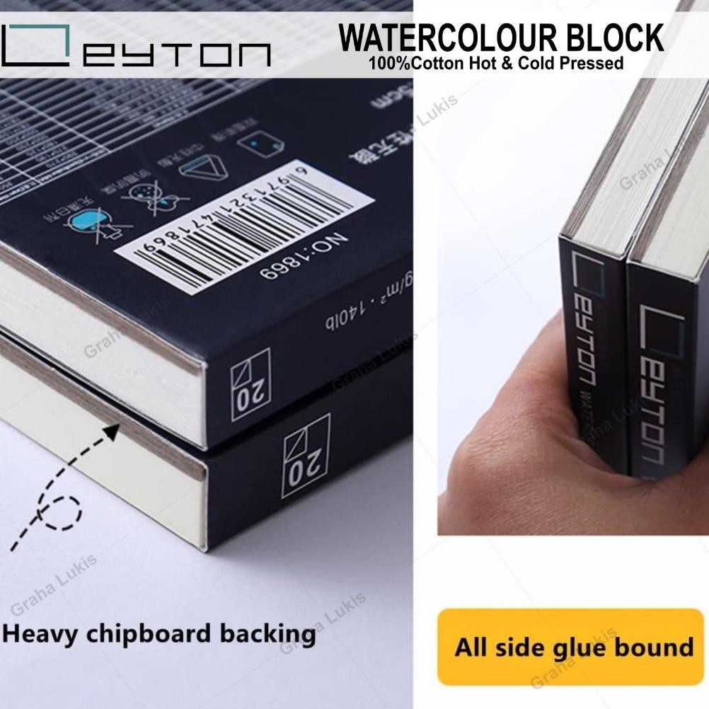 

Leyton Watercolor Block 100% Cotton CP/HP 18x12.5cm 300gsm + Lancet RB07