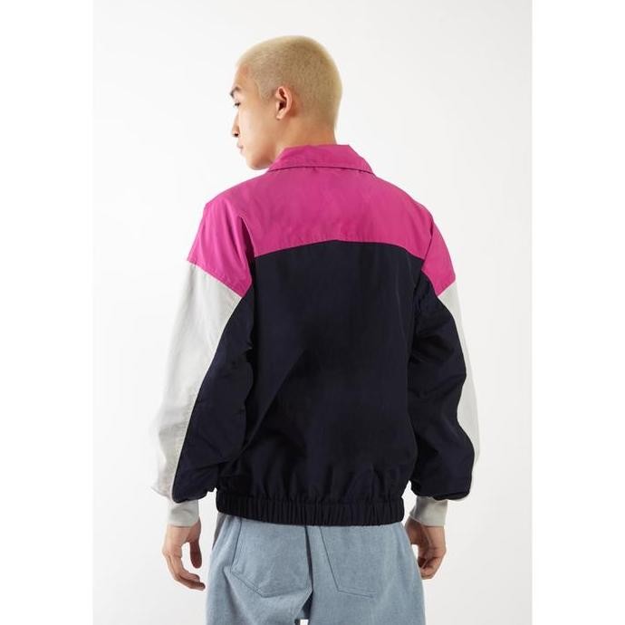 Promo Ocwa Elvis Colorblock 80S Inspired Waterproof Jacket Pink Fuchsia Grey Navy Blue Men