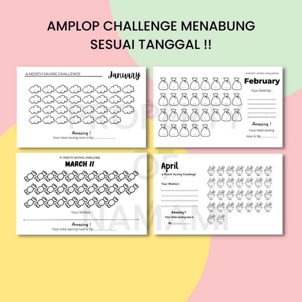 

[12 PCS] Amplop Target Menabung 12 Bulan (1 Tahun) / Saving Challenge RB07