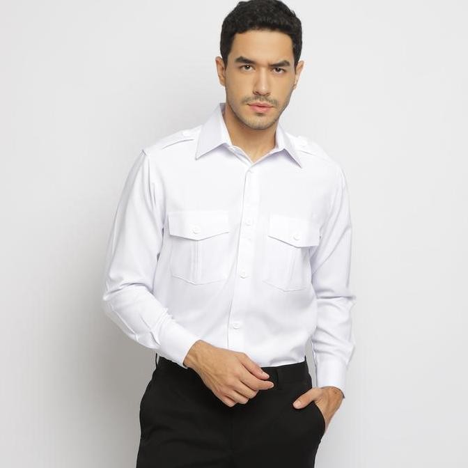 KEMEJA PDH PDL PNS PUTIH LENGAN PANJANG SERAGAM KERJA JACKERTON KATUN BAJU PRIA ATASAN