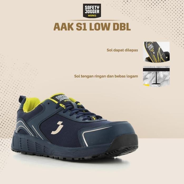 Terlaris [Gratis Sarung Tangan] Safety Jogger Works Aak S1P Low Dbl Dark Blue Sepatu Septi Pria Kerj