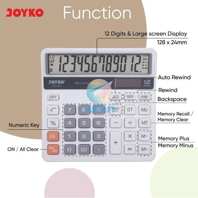 

restock (1 Unit) Kalkulator JOYKO CC-68 Calculator 12 Digit Ratusan Miliar Big Display Dual Power Correct & Check