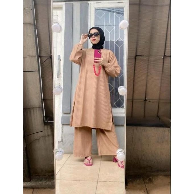 ONSET TUNIK KNIT HORNET / STELAN KNIT TERBARU / SET TUNIK Atasan Cantik Celana Nyaman Panjang Lembut
