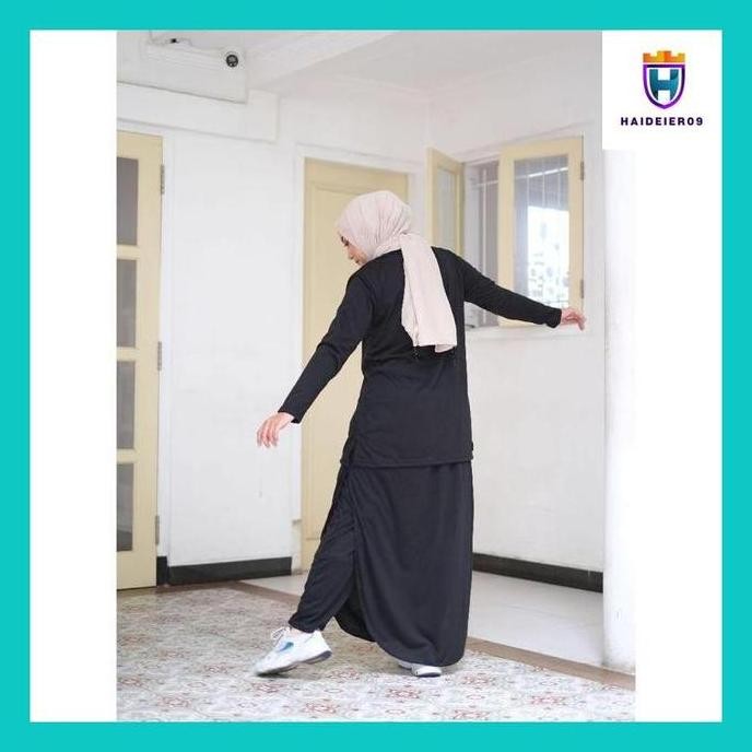 (HAIDE) BAJU SETELAN OLAHRAGA MUSLIMAH POLOS JUMBO AISA WANITA MUSLIM SYARI SET ROK CELANA TRAINING 