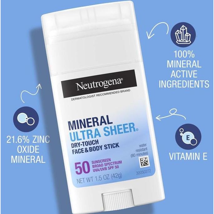 Neutrogena Ultra Sheer Zinc Face Body Mineral Sunscreen Stick Spf50