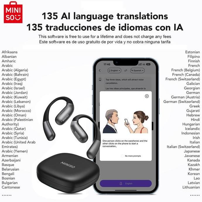 Miniso X28 AI Intelligent Translation True Wireless Headset Bluetooth V5.4 TWS OWS Earphone Sport Ea