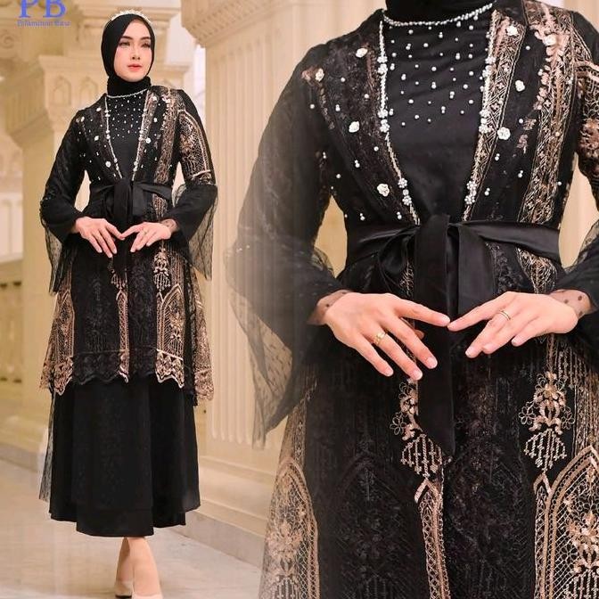 Gamis Ria Miranda Dress Free Hijab - Gamis Pesta - Dress Wanita Payet Mutiara