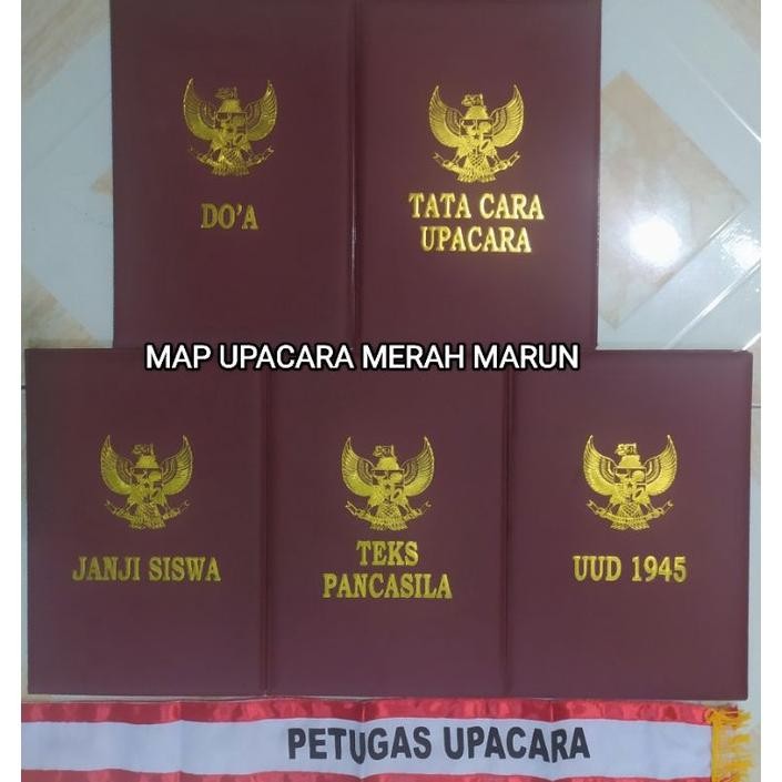 

Kolas Grosir/5 Map Upacara Bendera Merah Marun Bahan Kulit Sintetis Sudah Ada Teksnya