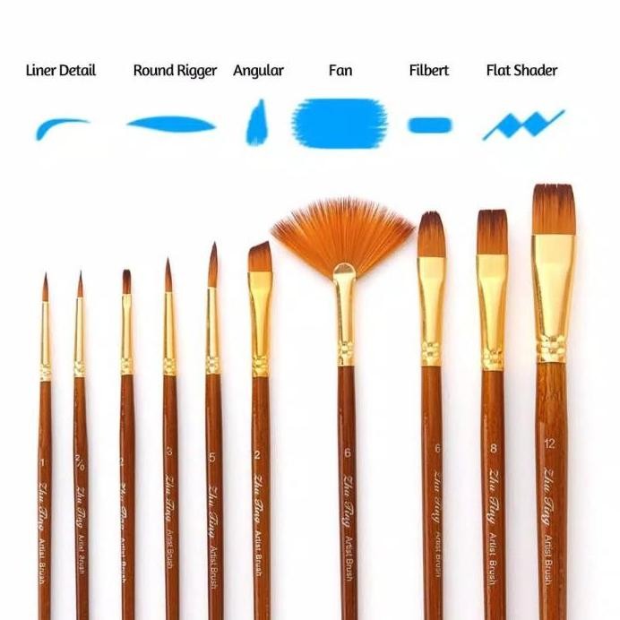 

ready Kuas Lukis Cat Air Akrilik Set 10 pcs Oil Paint Brush