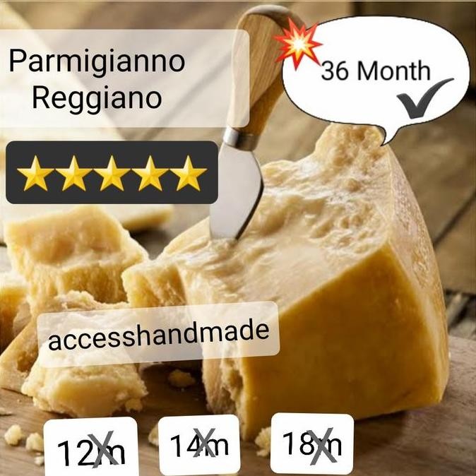 

Grosir Parmigiano Reggiano Keju Parmesan Italian Hard Cheese 1Kg Dop 24M 36M