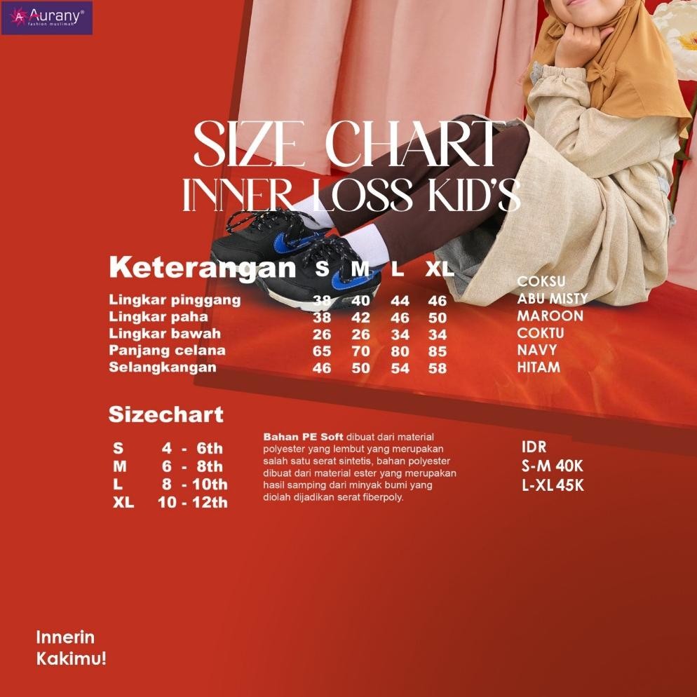 Celana Inner Loss Kids Anak Daleman Gamis Celamis Sd Tk Murah Legging Leging Panjang Katun Aurany