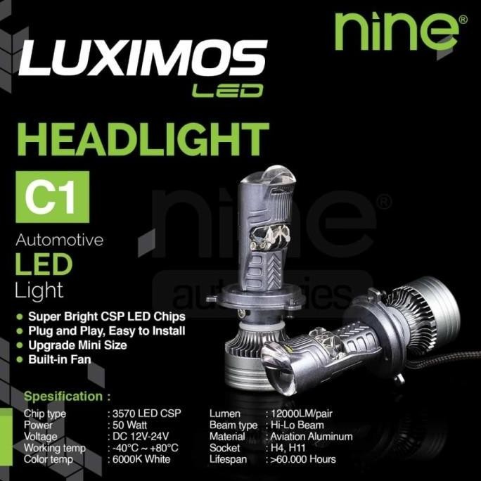 Lampu Projektor Mini BiLED Luximos C1 H4 / H11 H16 LED Laser Projektor 100W 12Lumen Luminos Nine