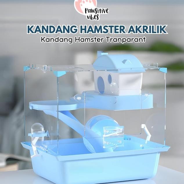 Kandang Hamster Akrilik Transparan Kandang Hamster 2 Tingkat Lengkap