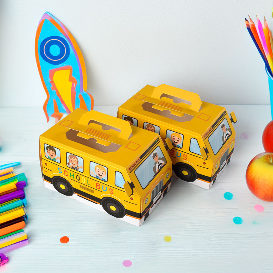 

PAOPAO Paperbox Bus Round Berbentuk School Bus Kotak Kado Cute