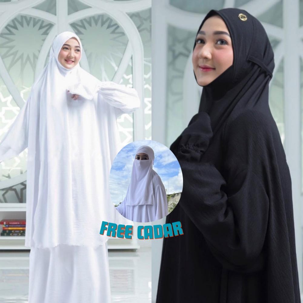 NAIMA Mukena Dewasa dagu tertutup Crinkle Airflow Premium Setelan Berlengan Atas Bawah Free Cadar | 