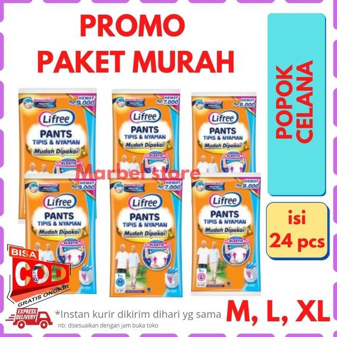 [PAKET MURAH 24PCS] LIFREE SACHET PANTS POPOK CELANA DEWASA ORANG TUA