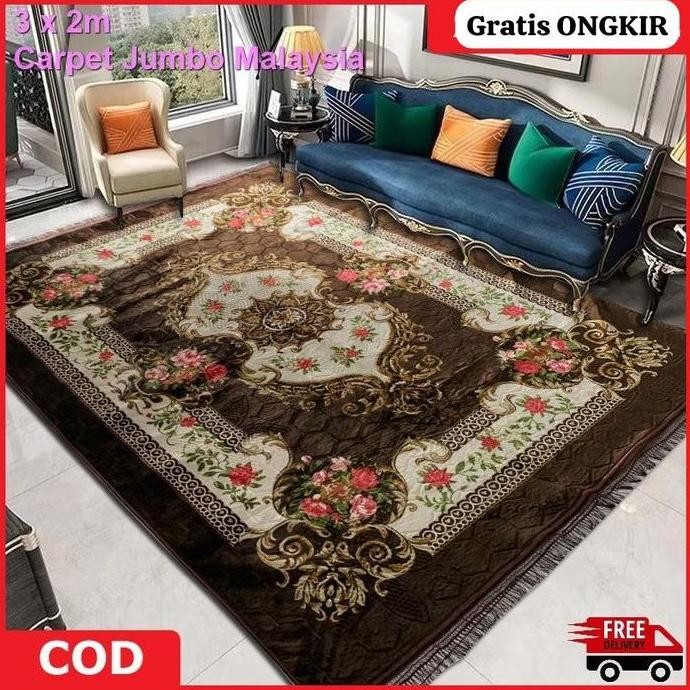 Karpet Ruang Tamu Hamble Turki Ukuran 2x3 Meter Bahan Tebal busa serat Malaysia Moti Anti selip Rumb