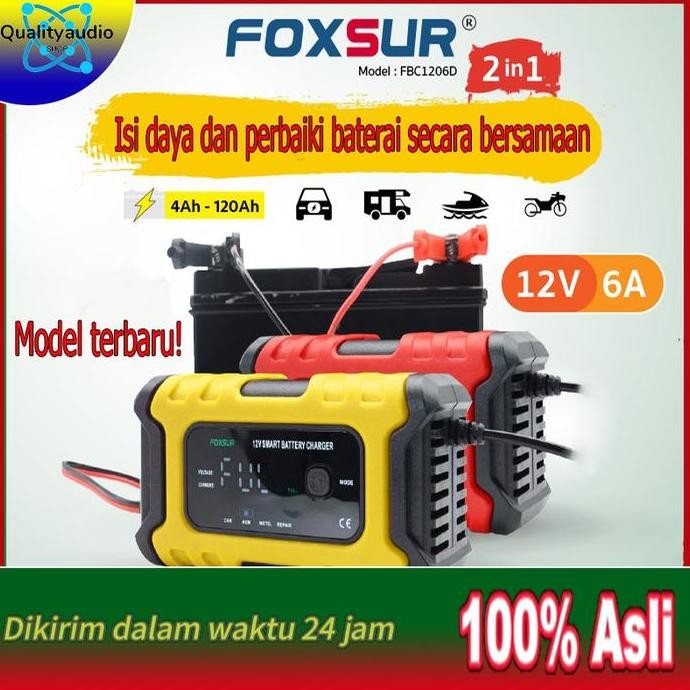 Berkualitas [Siap dikirim] Foxsur pengisi daya baterai otomatis pengisi daya kendaraan perbaikan oto