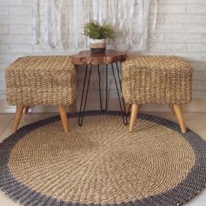 Rug Seagrass 120 cm List Grey / Karpet Anyaman Seagrass / Karpet