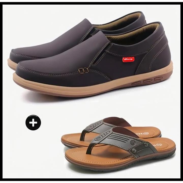 Terlaris Helio Paket Hemat Sepatu Karet Shoes Casual Flat Pria Gratis Sandal Kulit Termurah Spatu Ka