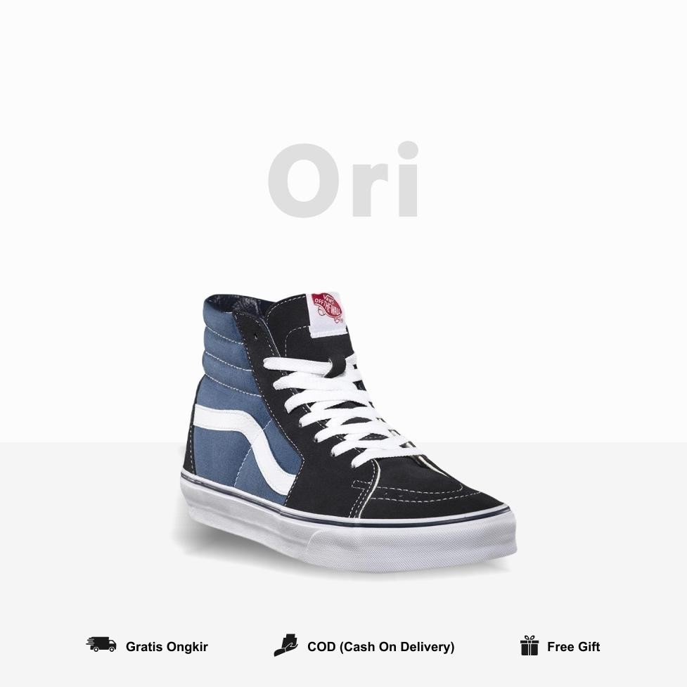 Vans SK8 High Classic Navy White Pria Wanita Original 100% BNIBWT Global Market Vanss SK 8 Hi Clasic
