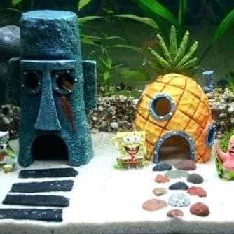 Dekorasi Aquarium Aquascape Rumah Spongebob Squidward Hiasan Akuarium