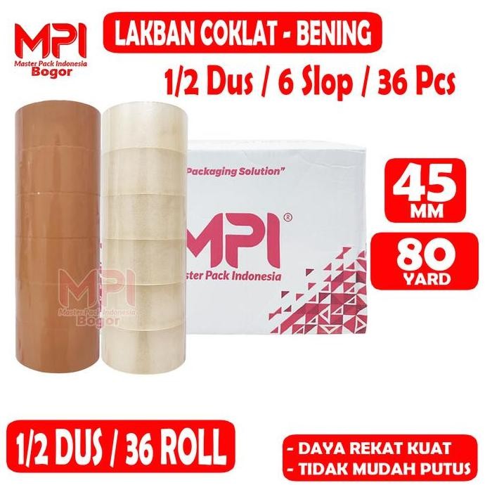 

1/2 Dus [ 36 Pcs ] - Lakban Coklat - Bening 45 Mm X 80 Yard - Lakban Mpi Untuk Packing - Master Pack Indonesia Bogor Co