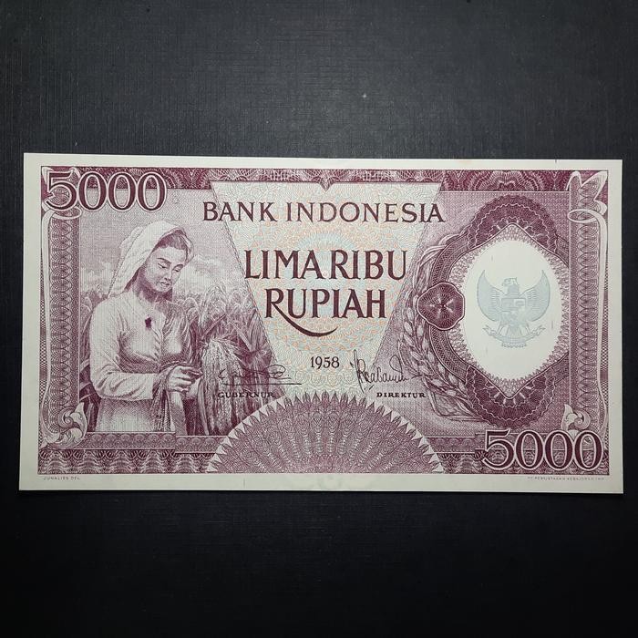 Uang Kuno 5000 Seri Pekerja 1958 Violet Wm Garuda Tengah - Grade Unc Original Dan Terpercaya