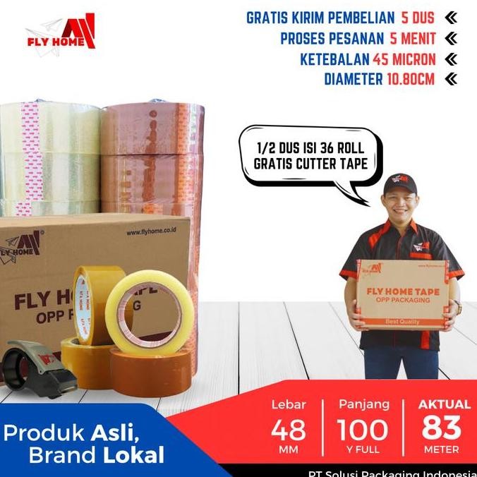 

Flyhome Lakban Bening Coklat 48X100Yard 36Roll 2Inchi Ukuran Full 1/2Dus Co