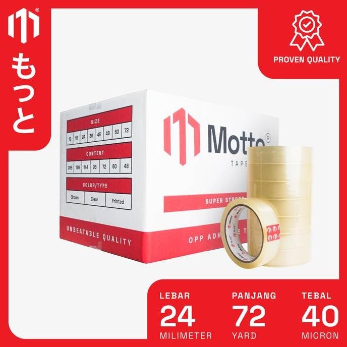 

Isolasi 24Mm X 72 Yard Bening - Dus (144 Pcs) - Motto Opp Tape/Lakban Co