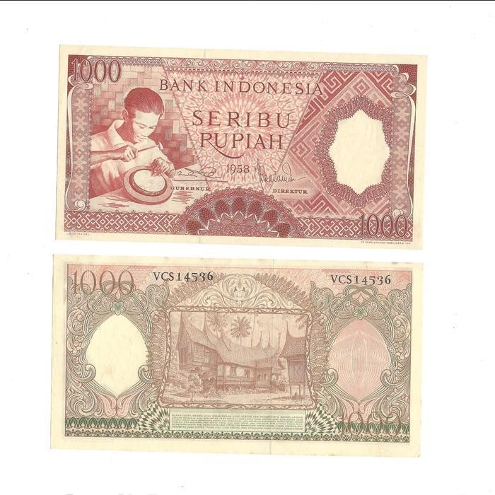 Uang Kuno Indonesia 1000 Rupiah (Merah) 1958 Seri Pekerja Tangan I Original Dan Terpercaya